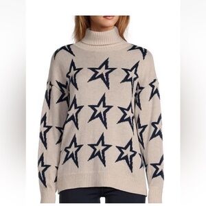 NWT Women L Antonio Melani StarDust Beige Blue StarWool Blend Turtleneck Sweater